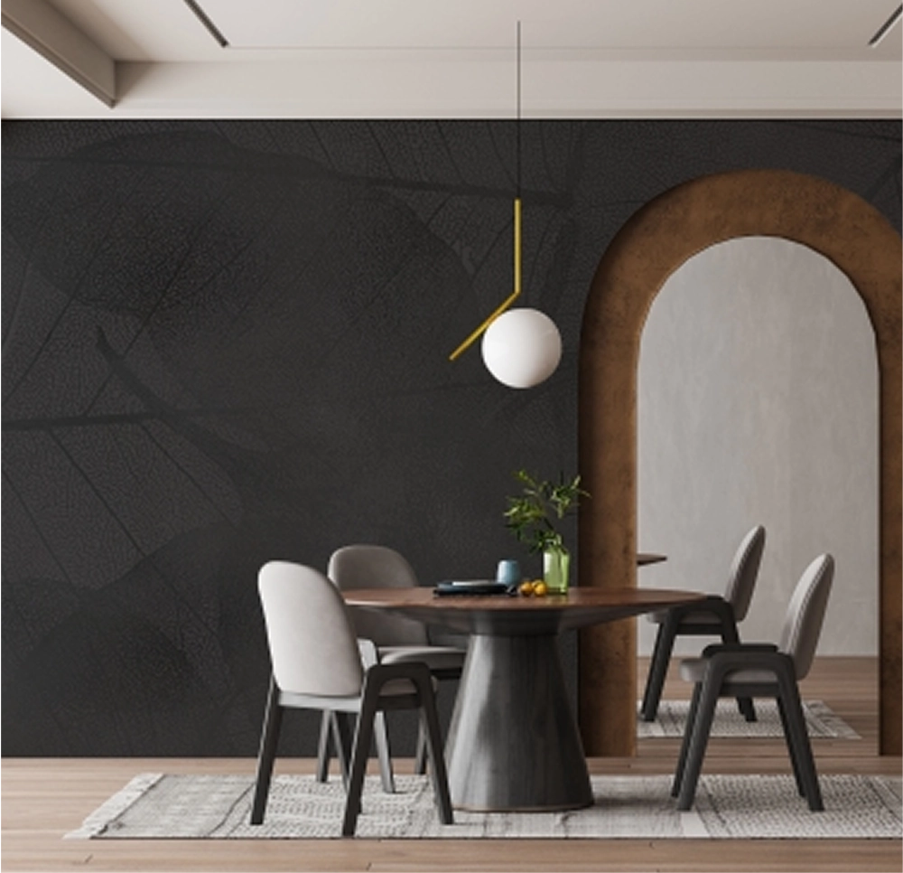 PEBBLD modern wall design paired with restaurant furniture and lighting