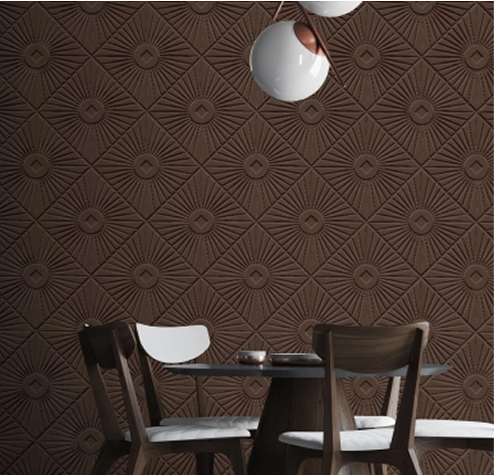 PEBBLD modern wall design paired with restaurant furniture and lighting