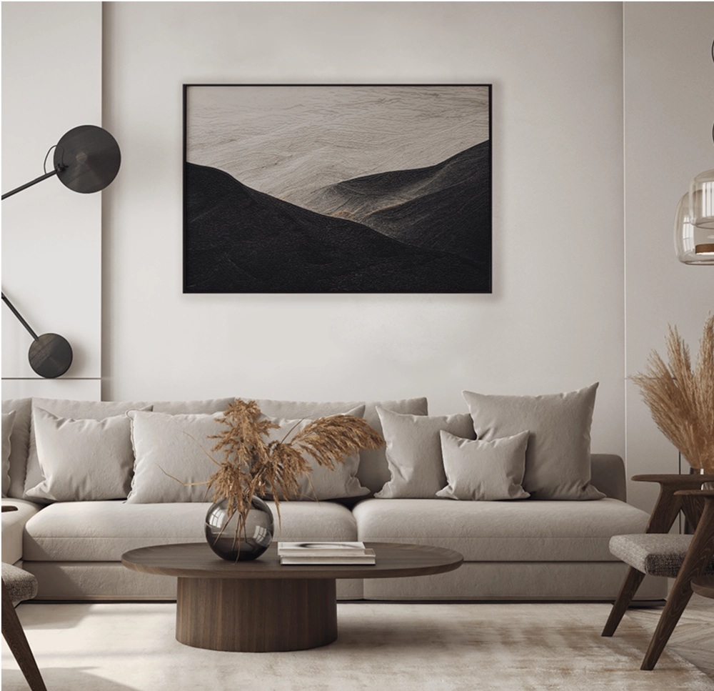 PEBBLD nature-inspired wallpaper paired with aesthetic brown furniture