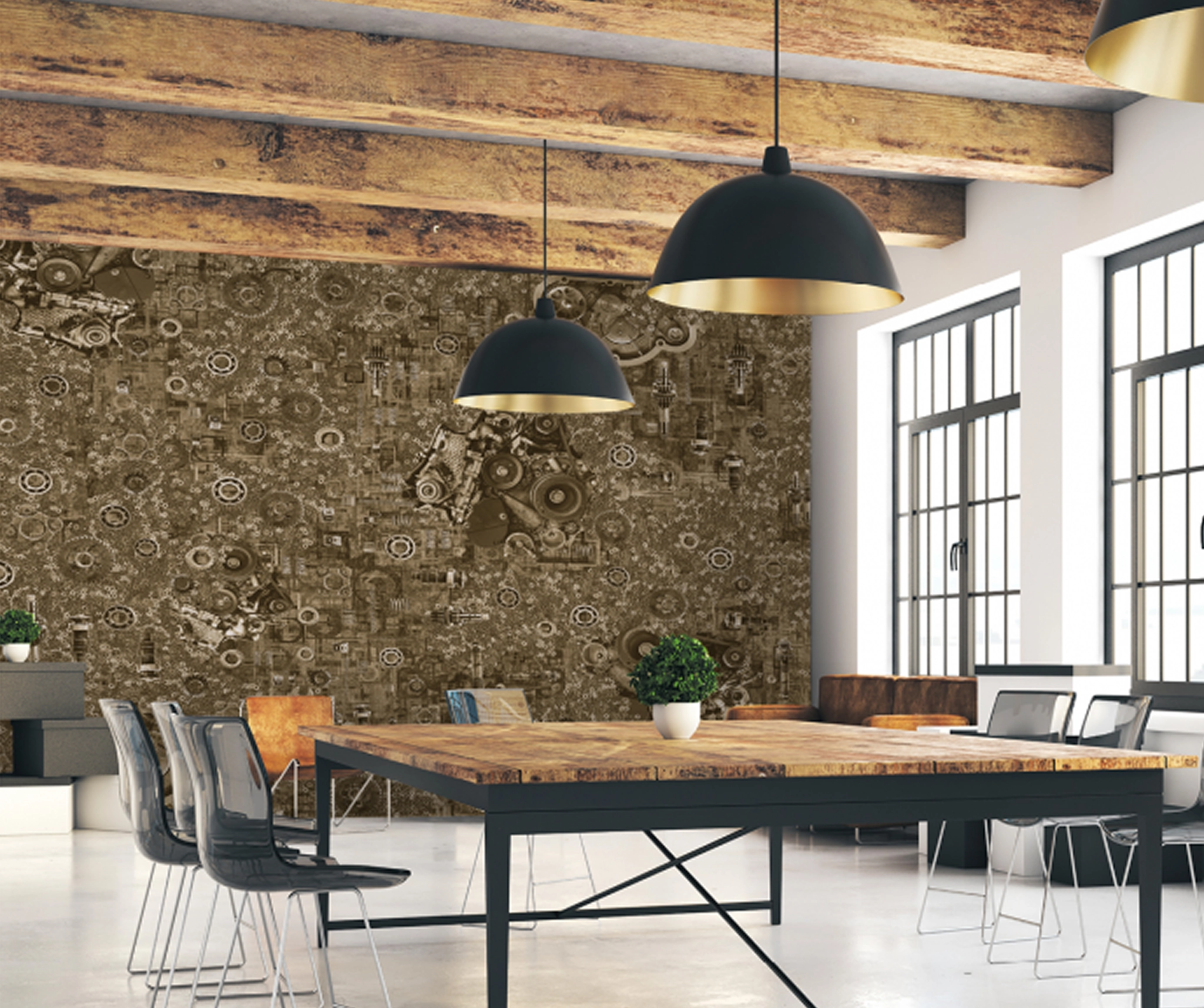 Gears & Whispers interior design from PEBBLD Retro Futurism Collection
